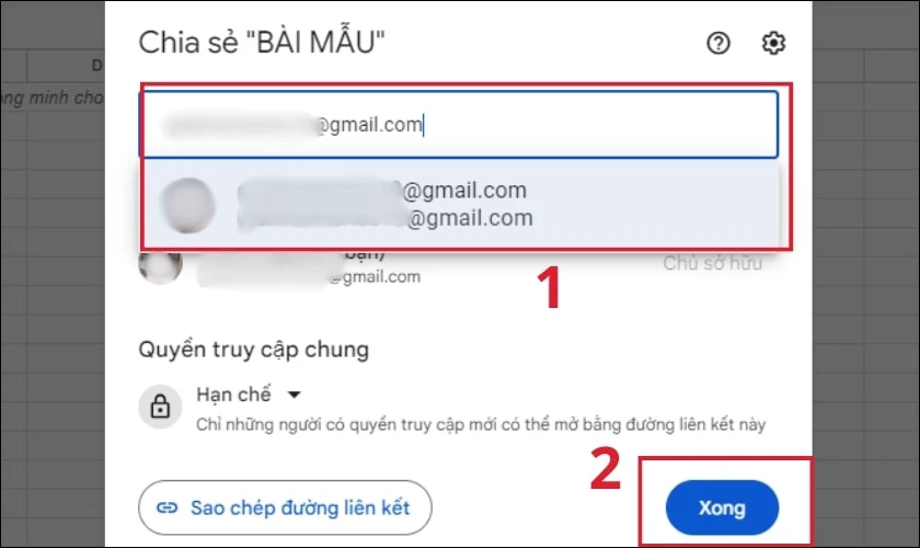 Nhập địa chỉ email của người mà bạn muốn chia sẻ file