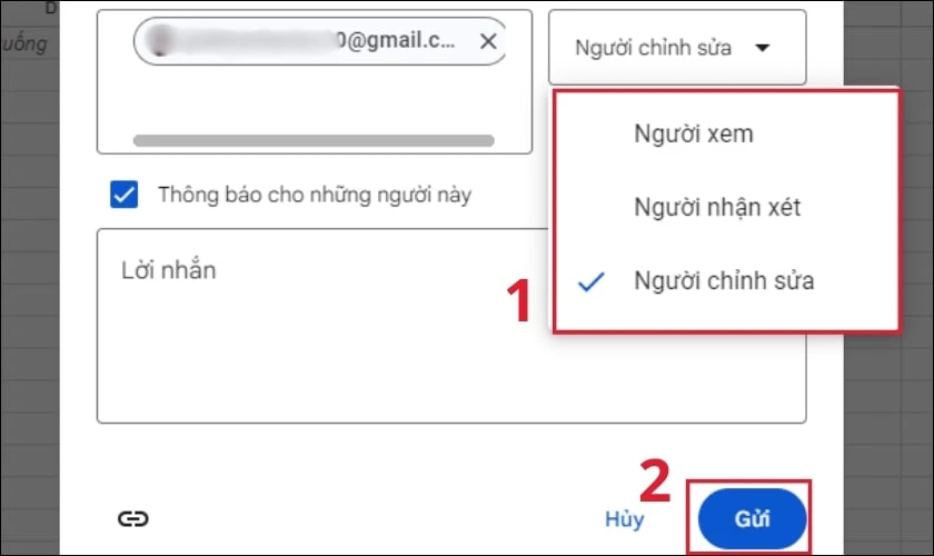 Nhấn vào nút Gửi để hoàn tất quá trình chia sẻ