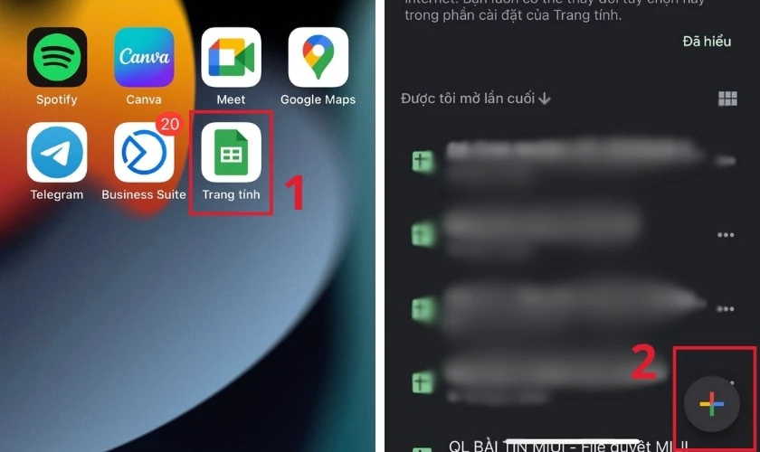 Mở ứng dụng để tạo Google Sheets trên điện thoại