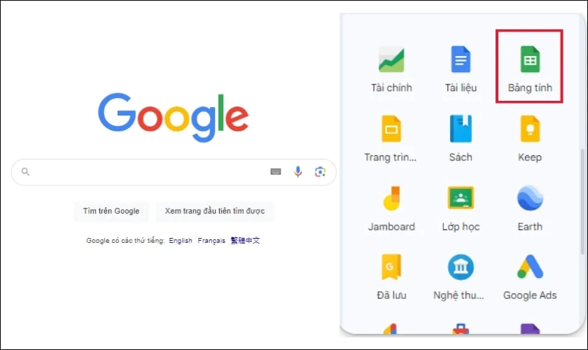 Từ danh sách các ứng dụng, kéo xuống và chọn Google Sheets