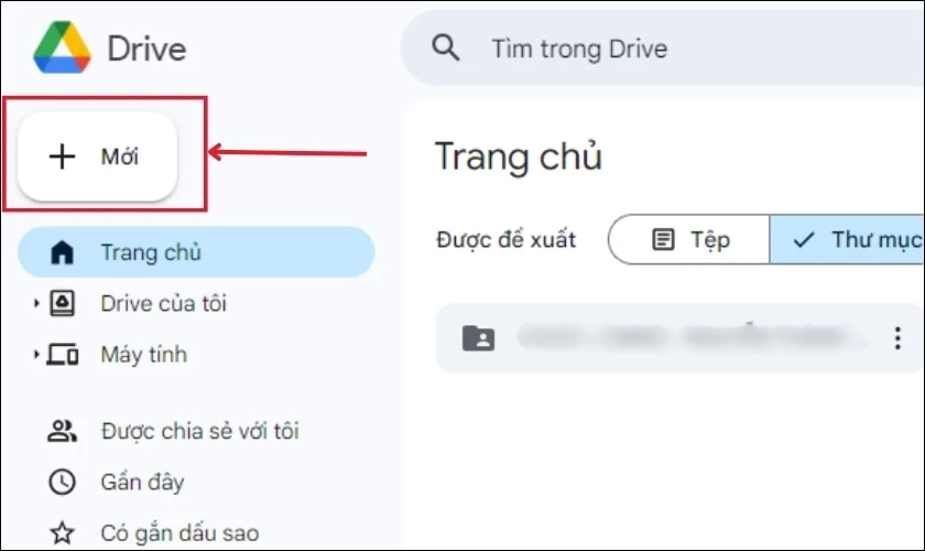 Chọn vào mục Mới ở góc trên bên trái của màn hình