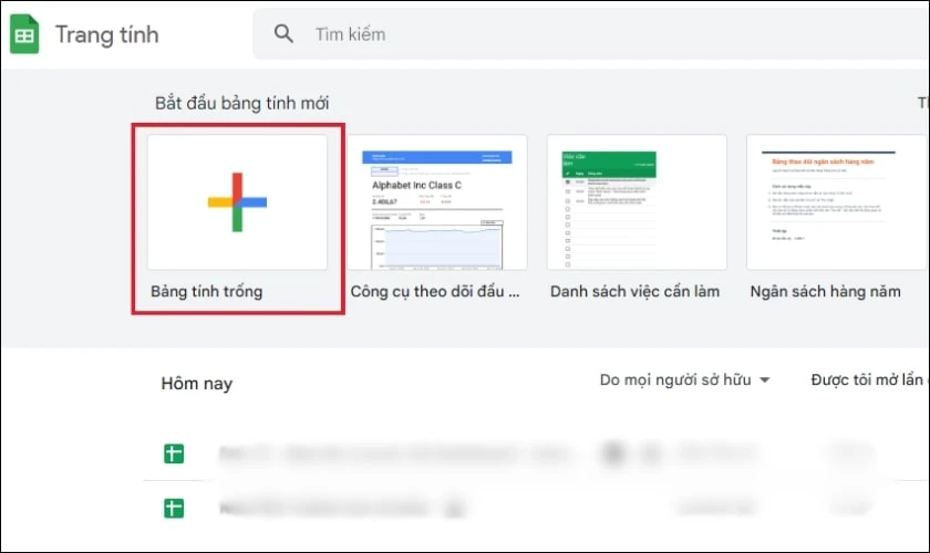 Tạo mới một bảng tính mới trong Google Sheets