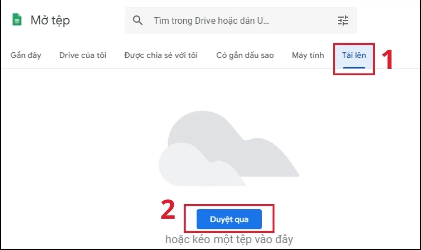 Tại khung vừa xuất hiện, chọn mục Tải lên và chọn Duyệt qua