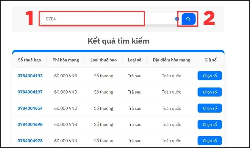 Sau đó bạn hãy gõ tìm số 0784 tại thanh tìm kiếm