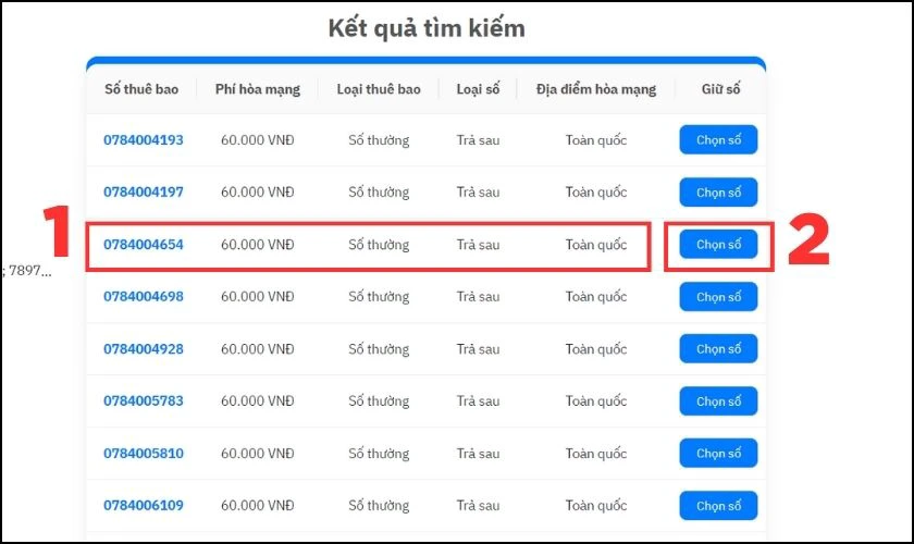 Chọn lựa số theo ý muốn và nhấn Chọn số