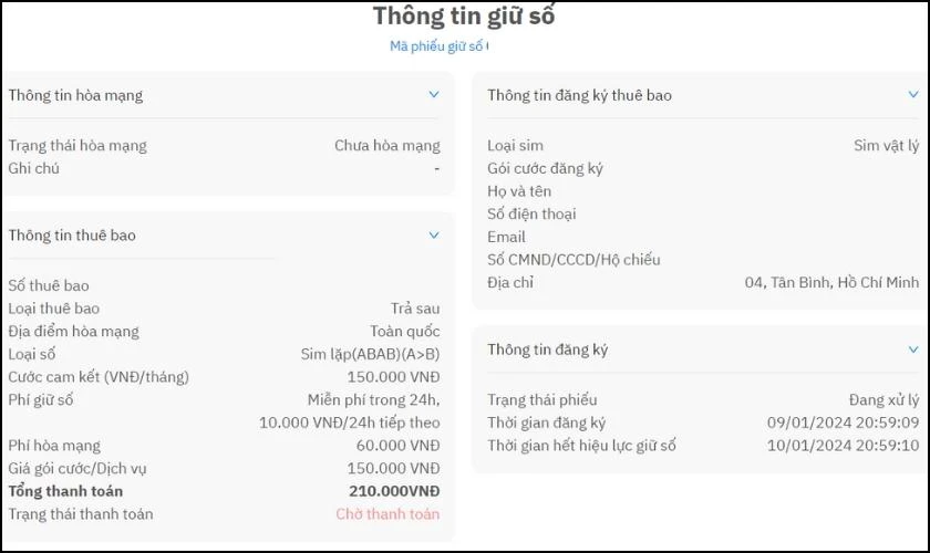 Chọn địa điểm để nhận SIM gần nhất là hoàn thành