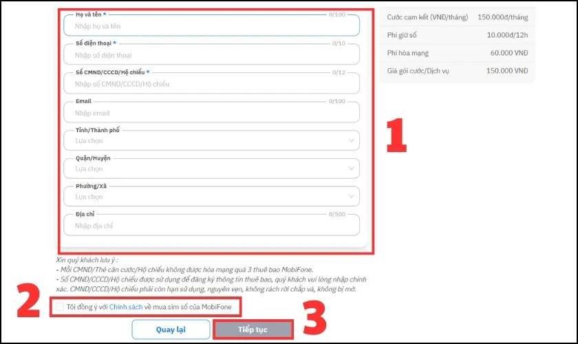 Nhập thông tin cá nhân của bạn vào ô điền thông tin