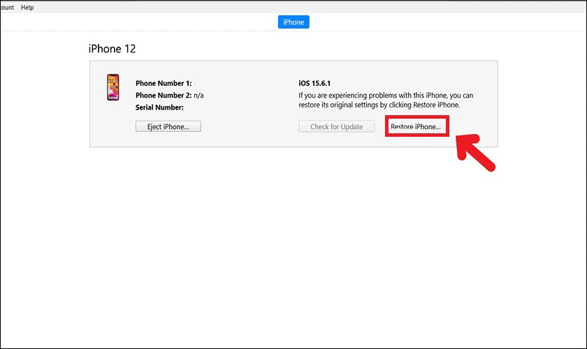 Nhấp vào Restore iPhone