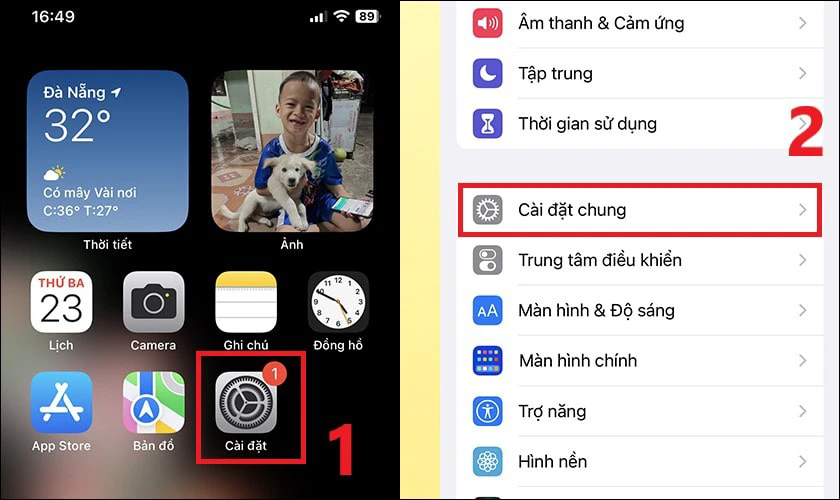 Mở Cài đặt, chọn Cài đặt chung