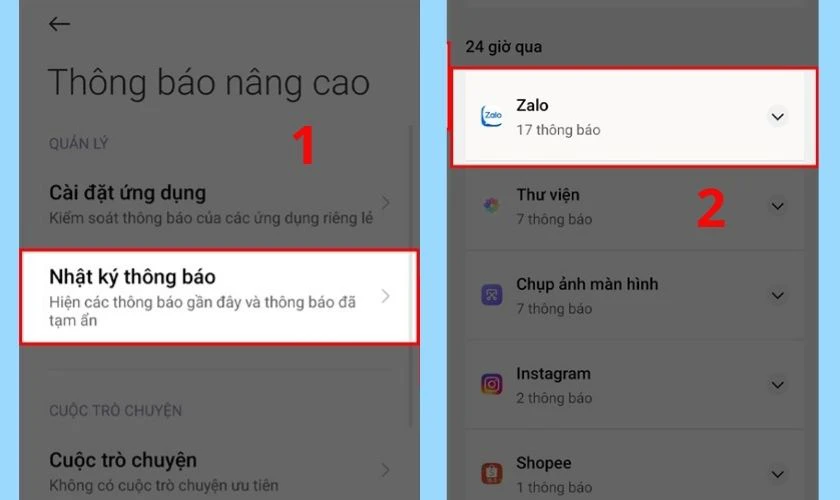 Xem nhật ký thông báo trên Zalo