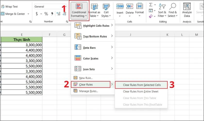 Chọn conditional Formatting