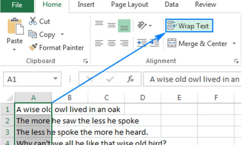 Cách dùng Wrap Text nhờ đó mà xuống dòng một cách tự động