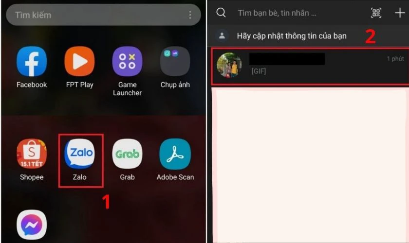 Trong ứng dụng Zalo, bạn truy cập đến đoạn hội thoại có chứa tin nhắn mà bạn muốn thu hồi
