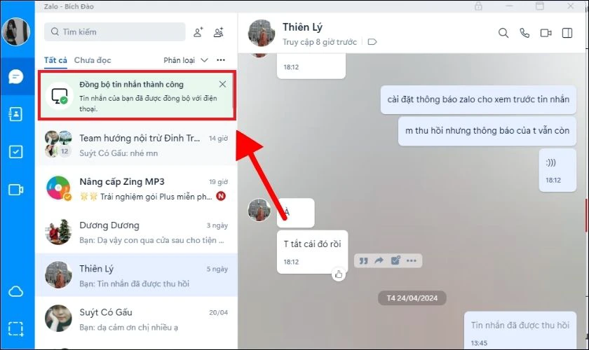 Cách bật tin nhắn đồng bộ Zalo