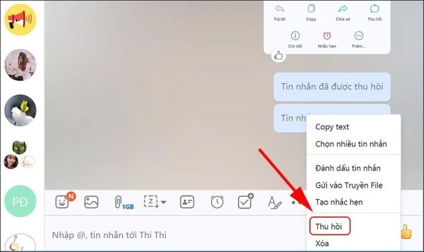 Cách thu hồi tin nhắn Zalo trên máy tính, PC
