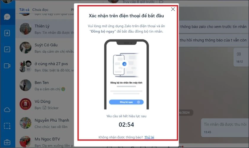 Zalo sẽ gửi thông báo đồng bộ đến thiết bị thứ 2 mà bạn đang đăng nhập Zalo